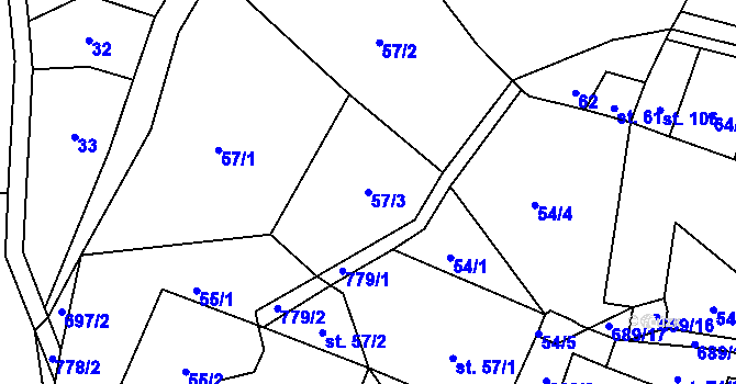 Parcela st. 57/3 v KÚ Býčkovice, Katastrální mapa