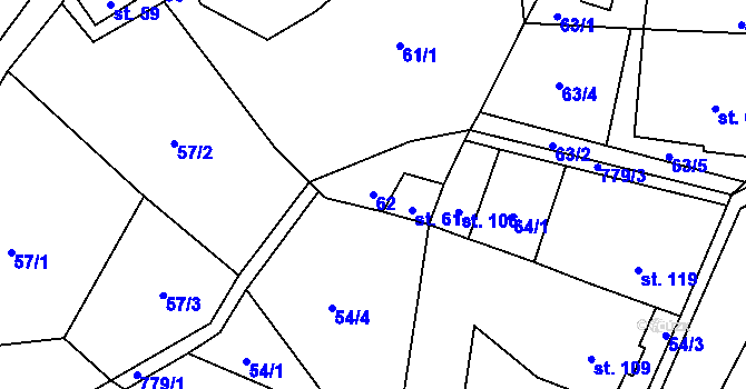 Parcela st. 62 v KÚ Býčkovice, Katastrální mapa