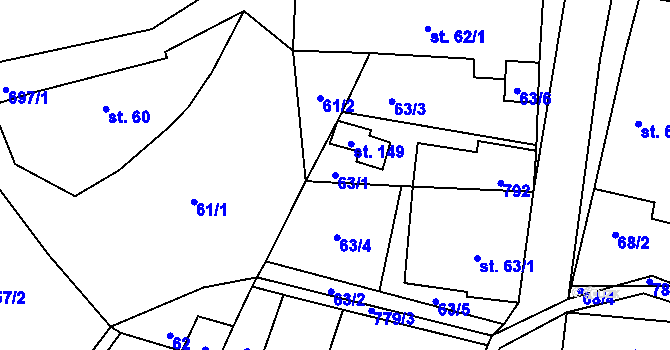 Parcela st. 63/1 v KÚ Býčkovice, Katastrální mapa