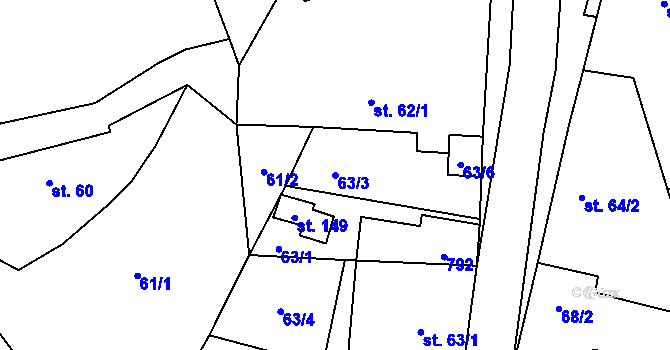 Parcela st. 63/3 v KÚ Býčkovice, Katastrální mapa
