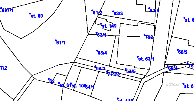 Parcela st. 63/4 v KÚ Býčkovice, Katastrální mapa