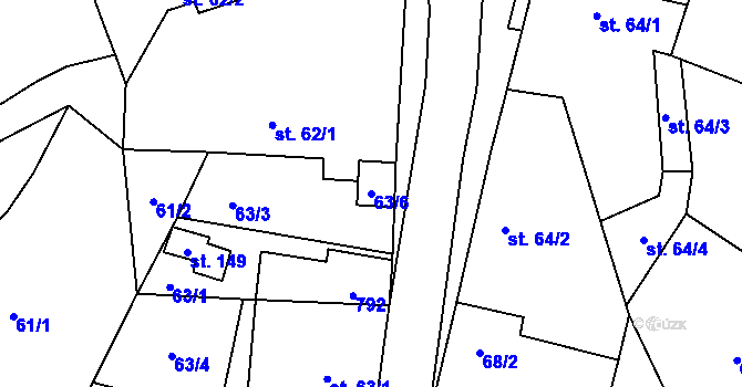 Parcela st. 63/6 v KÚ Býčkovice, Katastrální mapa