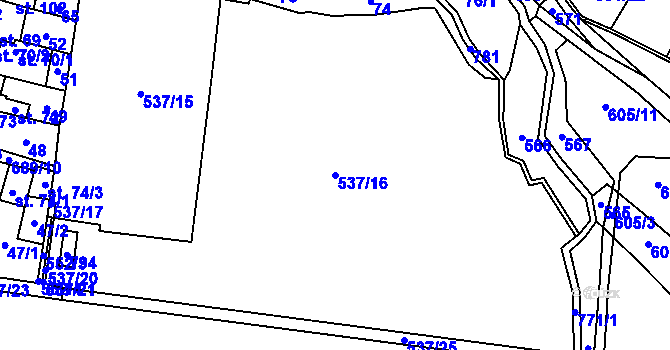 Parcela st. 537/16 v KÚ Býčkovice, Katastrální mapa