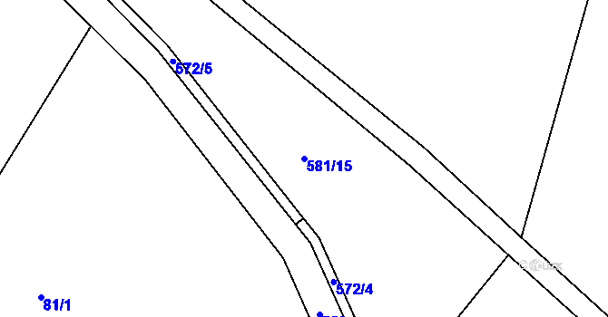 Parcela st. 581/15 v KÚ Býčkovice, Katastrální mapa