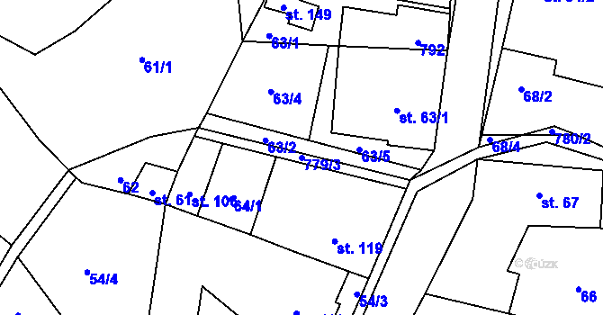 Parcela st. 779/3 v KÚ Býčkovice, Katastrální mapa