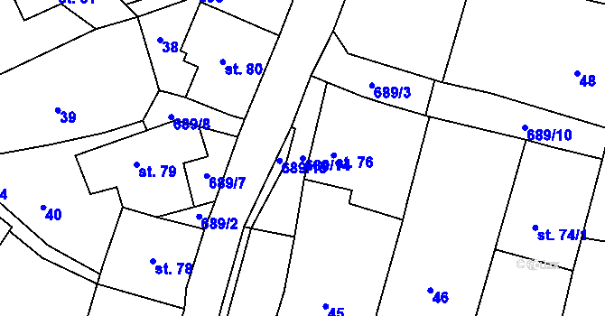 Parcela st. 689/14 v KÚ Býčkovice, Katastrální mapa