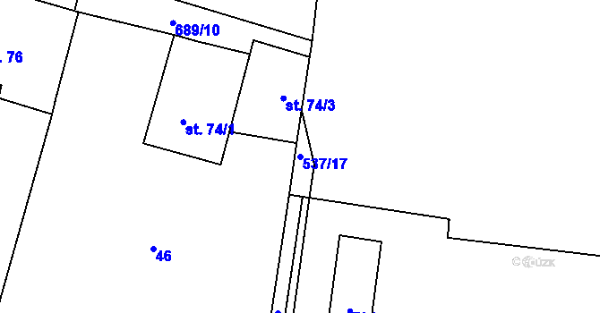 Parcela st. 537/17 v KÚ Býčkovice, Katastrální mapa