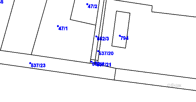 Parcela st. 537/20 v KÚ Býčkovice, Katastrální mapa