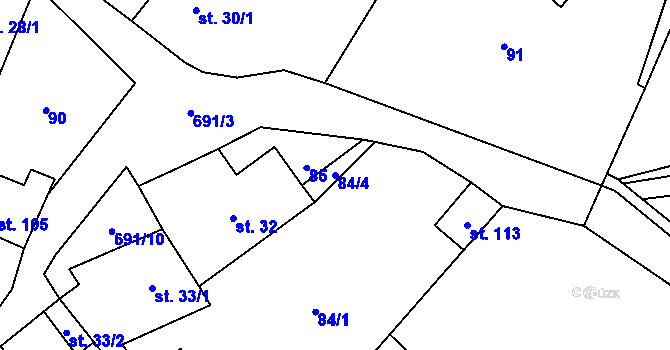 Parcela st. 84/4 v KÚ Býčkovice, Katastrální mapa