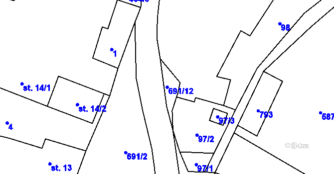 Parcela st. 691/12 v KÚ Býčkovice, Katastrální mapa