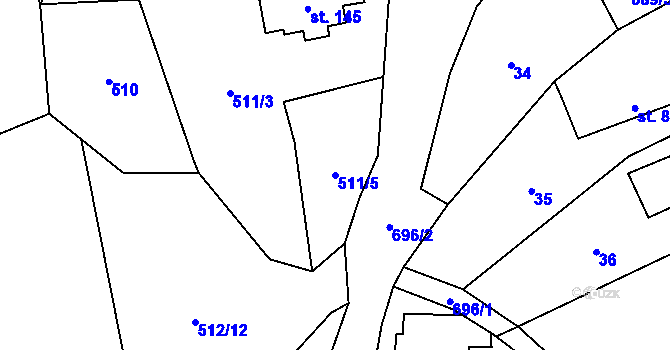 Parcela st. 511/5 v KÚ Býčkovice, Katastrální mapa