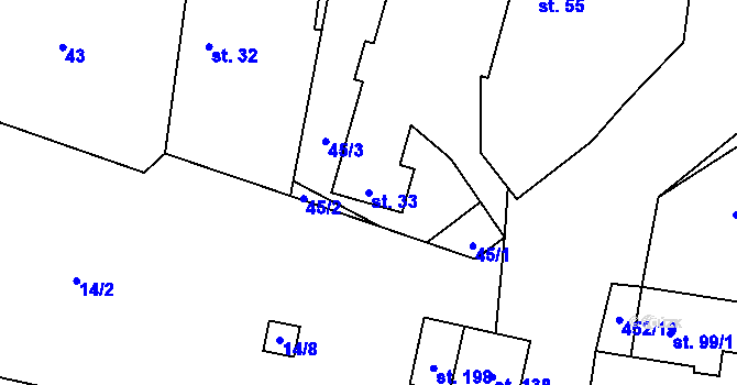 Parcela st. 33 v KÚ Býchory, Katastrální mapa