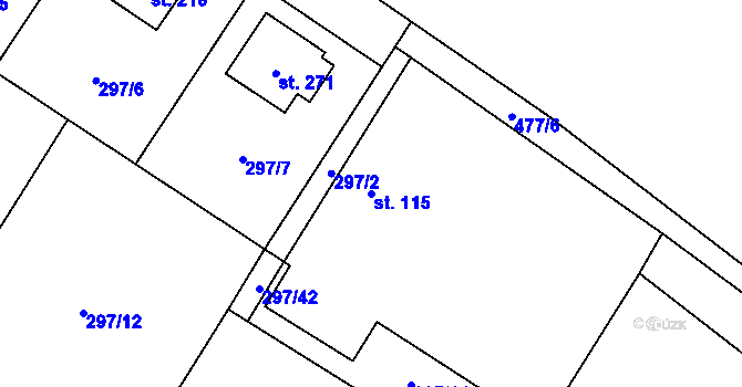 Parcela st. 115 v KÚ Býchory, Katastrální mapa