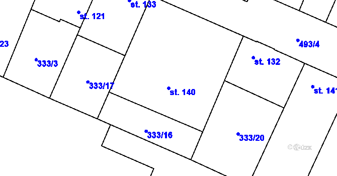 Parcela st. 140 v KÚ Býchory, Katastrální mapa