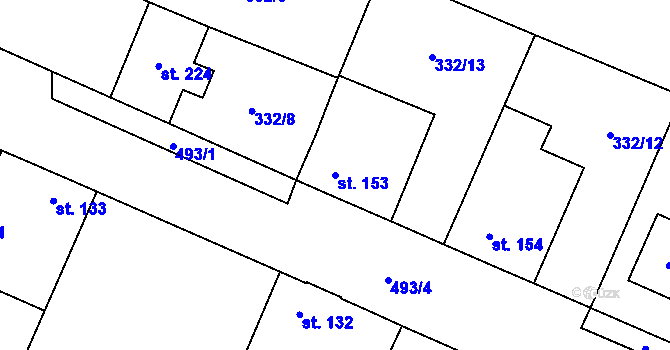 Parcela st. 153 v KÚ Býchory, Katastrální mapa
