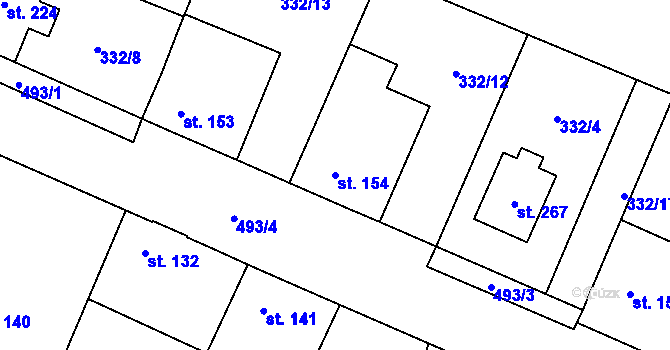 Parcela st. 154 v KÚ Býchory, Katastrální mapa