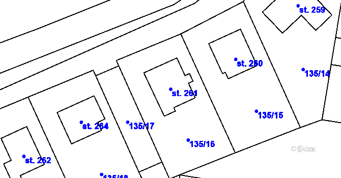 Parcela st. 261 v KÚ Býchory, Katastrální mapa