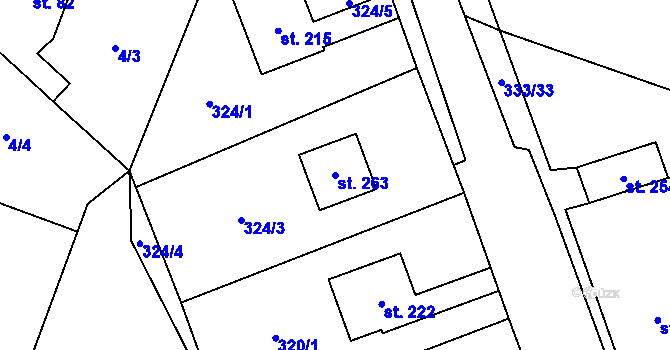 Parcela st. 263 v KÚ Býchory, Katastrální mapa