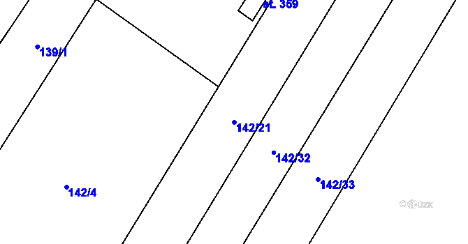Parcela st. 142/21 v KÚ Býchory, Katastrální mapa