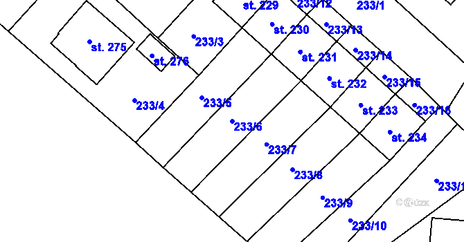 Parcela st. 233/6 v KÚ Býchory, Katastrální mapa