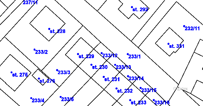 Parcela st. 233/12 v KÚ Býchory, Katastrální mapa