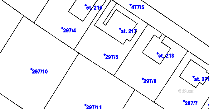 Parcela st. 297/5 v KÚ Býchory, Katastrální mapa