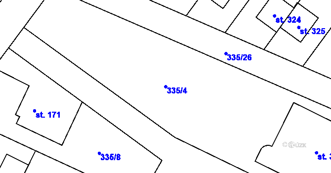 Parcela st. 335/4 v KÚ Býchory, Katastrální mapa