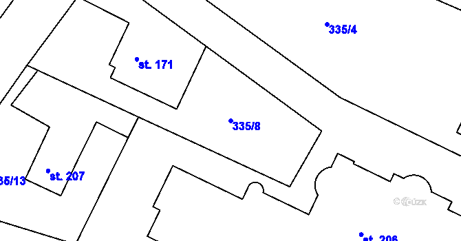 Parcela st. 335/8 v KÚ Býchory, Katastrální mapa