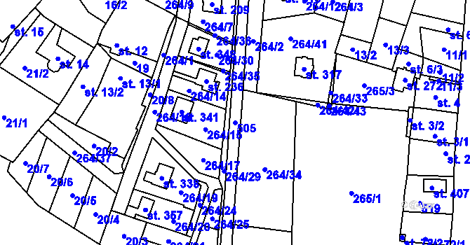 Parcela st. 505 v KÚ Býchory, Katastrální mapa