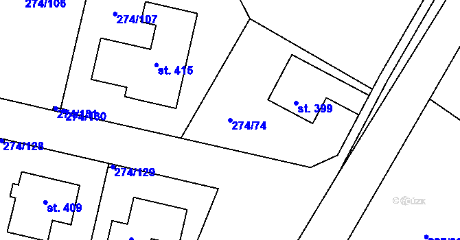 Parcela st. 274/74 v KÚ Býchory, Katastrální mapa