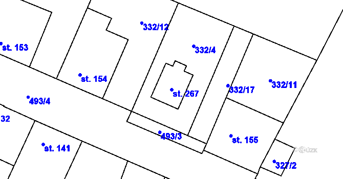 Parcela st. 267 v KÚ Býchory, Katastrální mapa