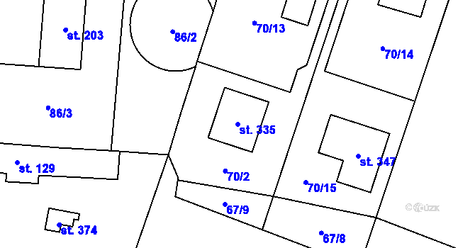 Parcela st. 335 v KÚ Býchory, Katastrální mapa
