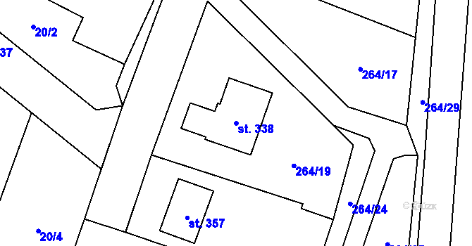 Parcela st. 338 v KÚ Býchory, Katastrální mapa