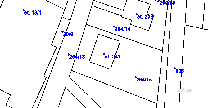 Parcela st. 341 v KÚ Býchory, Katastrální mapa