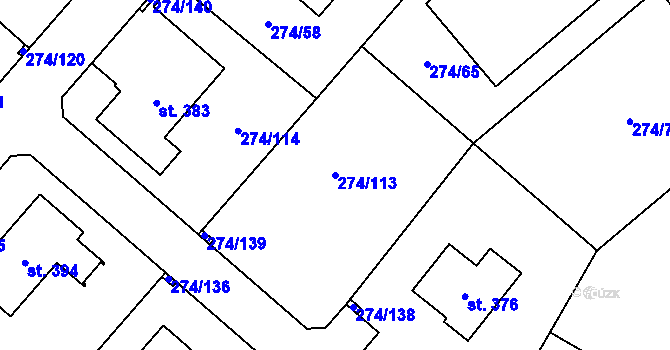 Parcela st. 274/113 v KÚ Býchory, Katastrální mapa