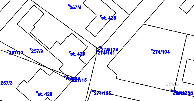 Parcela st. 274/141 v KÚ Býchory, Katastrální mapa