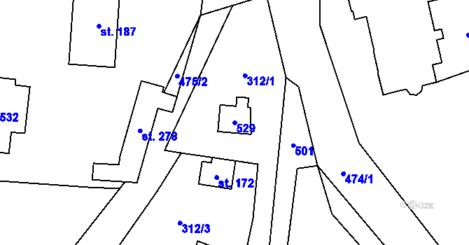 Parcela st. 529 v KÚ Býchory, Katastrální mapa