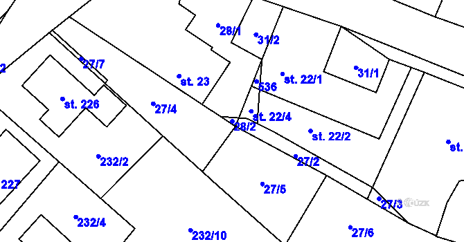 Parcela st. 28/2 v KÚ Býchory, Katastrální mapa
