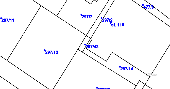 Parcela st. 297/42 v KÚ Býchory, Katastrální mapa