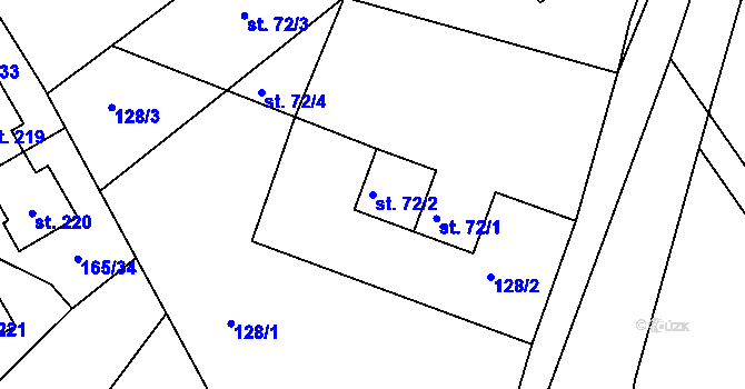 Parcela st. 72/2 v KÚ Býkev, Katastrální mapa