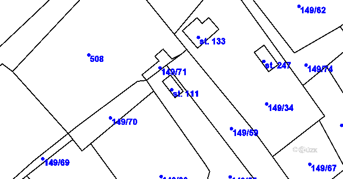Parcela st. 111 v KÚ Býkev, Katastrální mapa