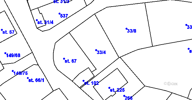 Parcela st. 33/4 v KÚ Býkev, Katastrální mapa