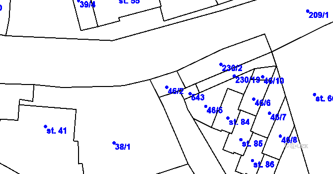 Parcela st. 46/2 v KÚ Býkev, Katastrální mapa