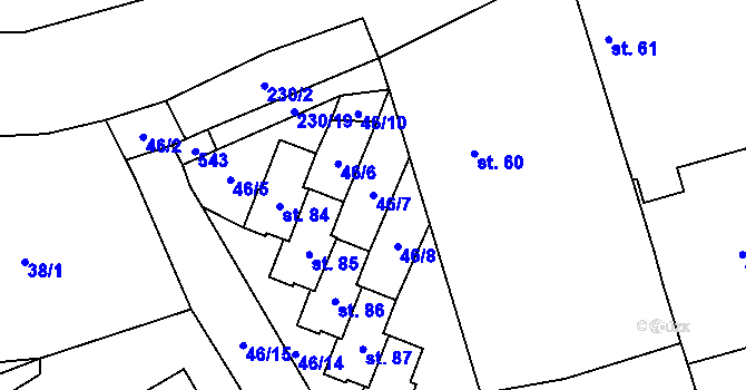 Parcela st. 46/7 v KÚ Býkev, Katastrální mapa