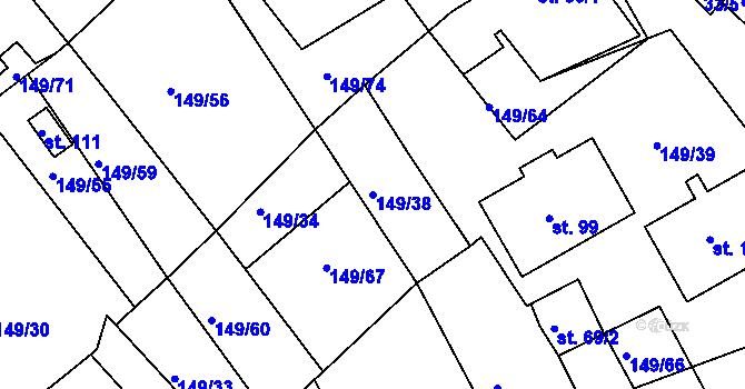 Parcela st. 149/38 v KÚ Býkev, Katastrální mapa