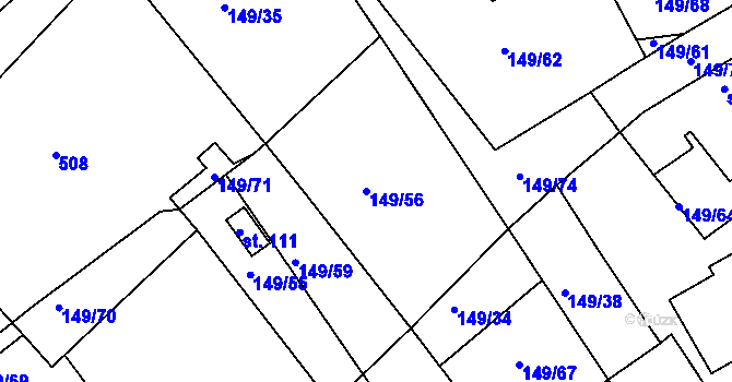 Parcela st. 149/56 v KÚ Býkev, Katastrální mapa