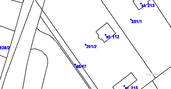 Parcela st. 201/2 v KÚ Býkev, Katastrální mapa