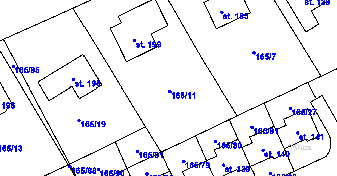 Parcela st. 165/11 v KÚ Býkev, Katastrální mapa