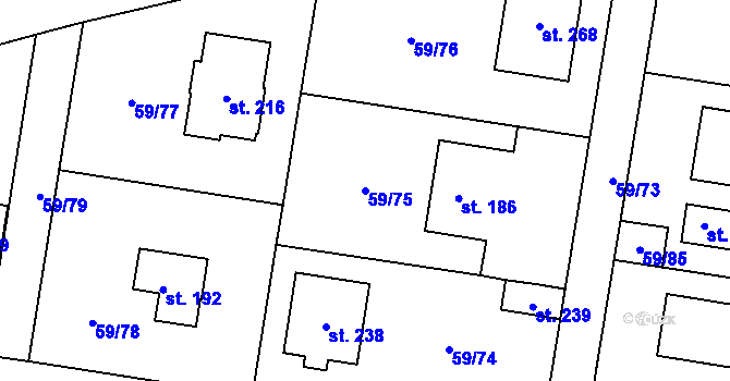 Parcela st. 59/75 v KÚ Býkev, Katastrální mapa