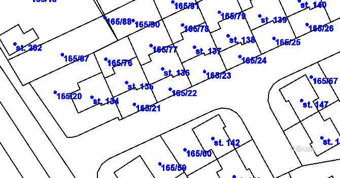 Parcela st. 165/22 v KÚ Býkev, Katastrální mapa